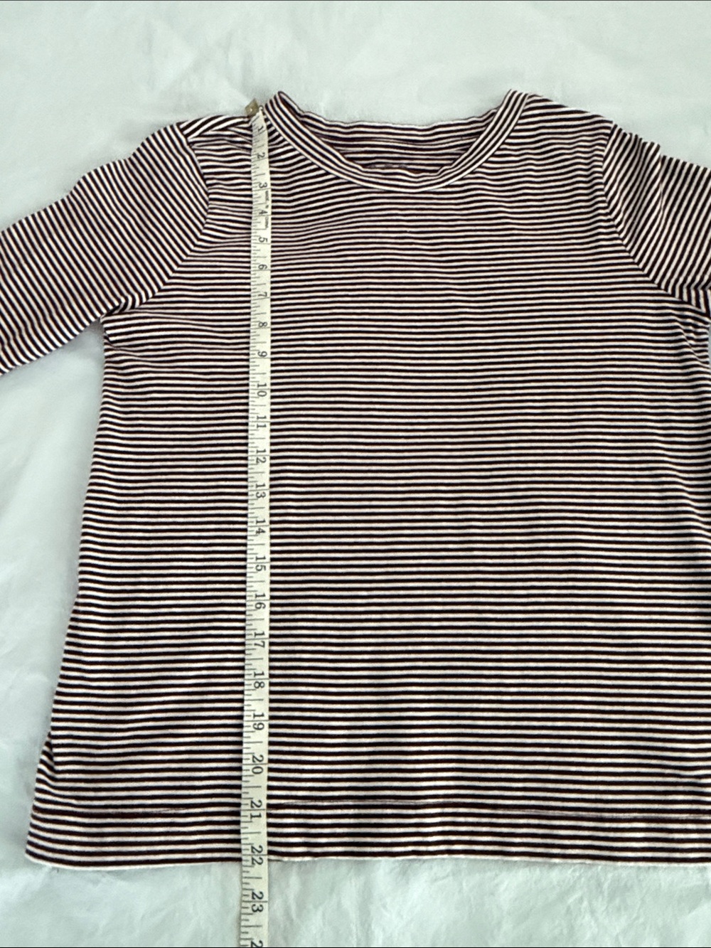 Loft dark maroon/white striped long sleeve tee. Size M. - Picture 9 of 10